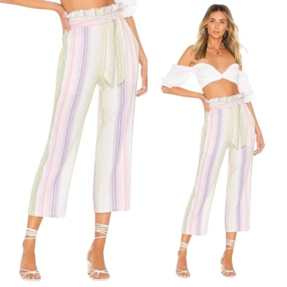 Majorelle Women's Everest Pastel Striped Paperbag Tie Waist Cropped Pants Size S